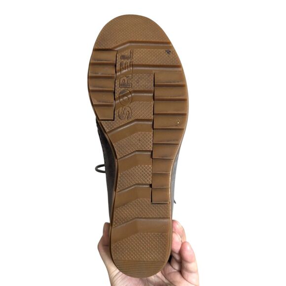 NWOT Sorel Evie US Sz 10 Gray Suede Ankle Booties Lace Up Wedge Weatherproof - Picture 15 of 16